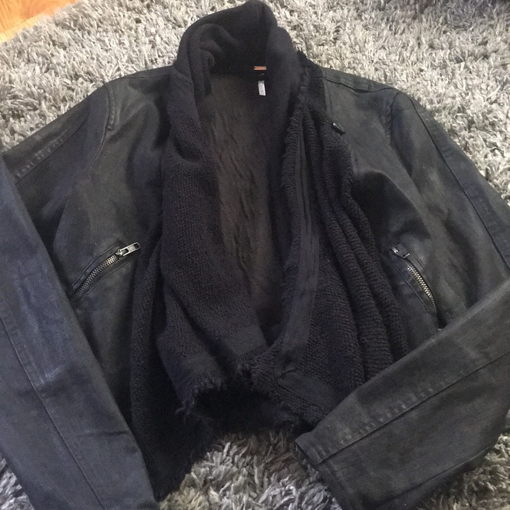 Free People Coated Denim Moto Jacket